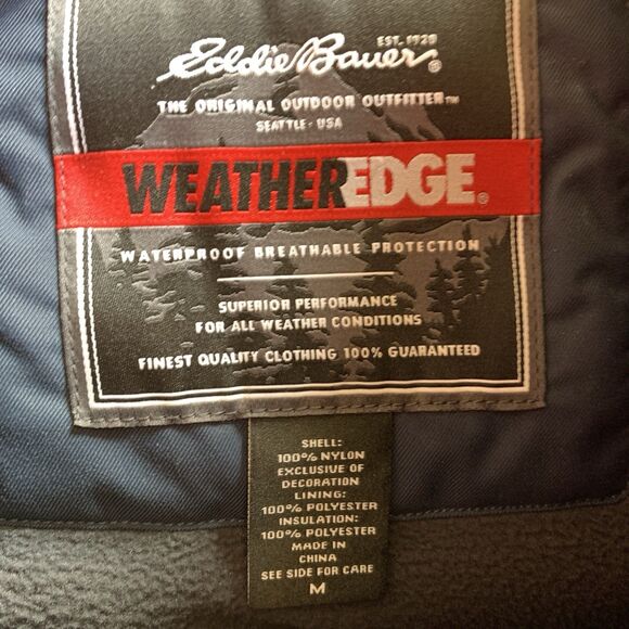 Eddie Bauer Jacket Men's Medium Blue zip-up Weather Edge shell lined snow hood - Picture 3 of 13